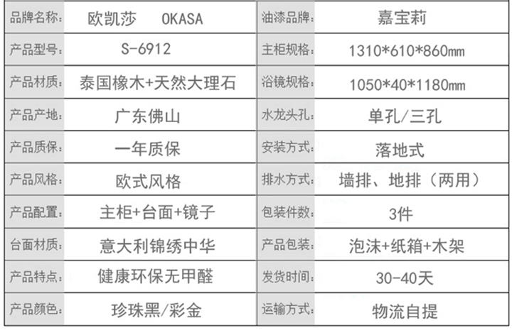 实木浴室柜产品参数
